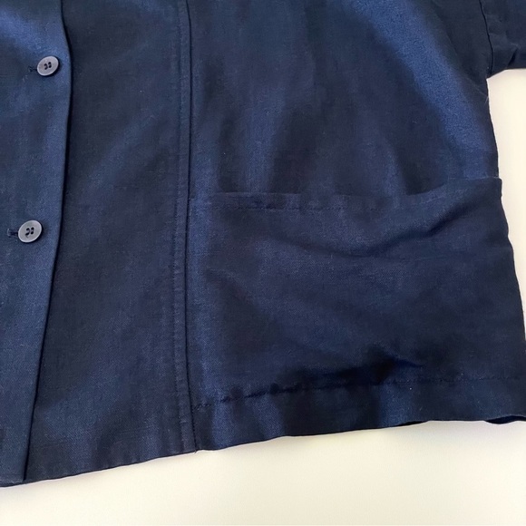 Eileen Fisher Linen Blend Button Front Shirt Topper Jacket Navy Medium - Picture 8 of 11